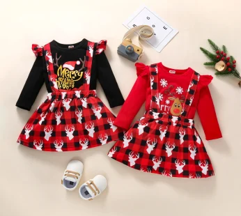 2Pcs Girls Christmas Clothing Skirt Sets.