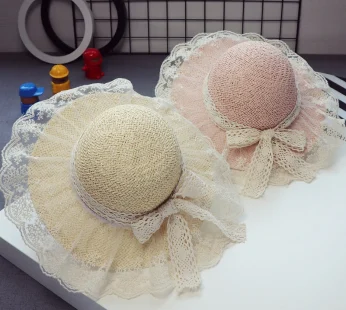 Summer Sun Hat  Girls Lace Breathable Straw Hat Elegant Girls Sun Hat