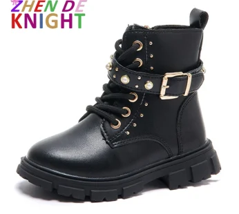 Children’s Short Boots 2023 New Autumn/Winter British Style Children’s Ankle Boots Soft Sole Anti Slip Princess Leather Shoes