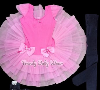 Hot Pink Girls Short Sleeved Ballet Tutu Dance Wear Dress