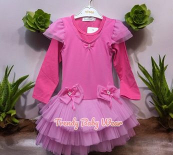 Hot Pink Long Sleeve Ballet Tutu Dance Dress