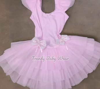 Baby Pink Short Sleeve Cotton Ballet Tutu Dance Dress