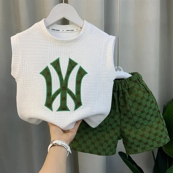 Baby-Boys-Girls-clothing-Fashion-2-piece-short-set Trendy Kids 2-Piece Short Set – White Top with Green Shorts