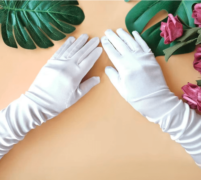 gloves white White Satin Bow Cinderella Gloves for Children- Girls Gloves