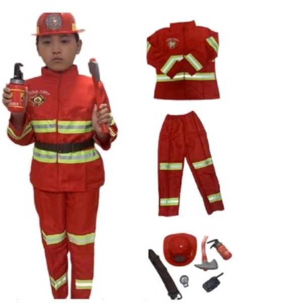 FIRE FIGHTER Kids Firefighter Costume – Fire Hat, Tools, and Halloween Cosplay Suit for Boys and Girls