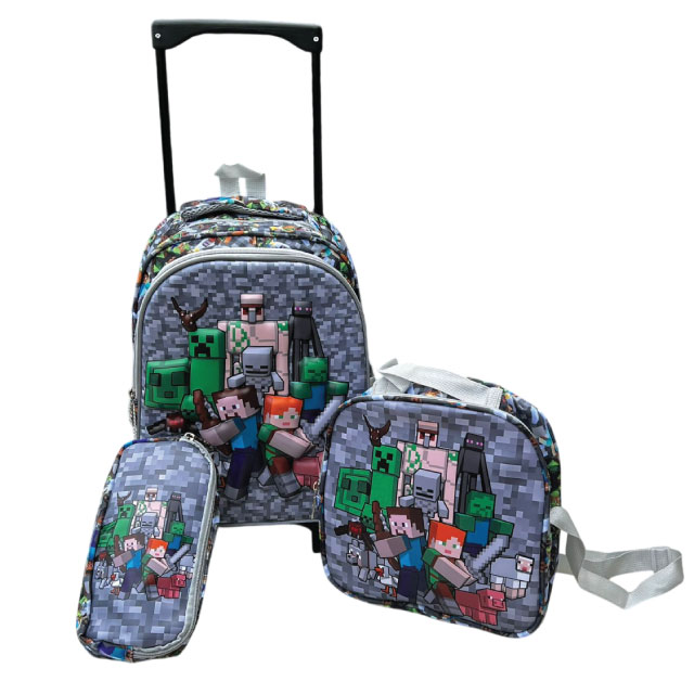Minecraft-Trolley-School-Bag Minecraft Trolley School Bag Set 3in1 – Premium Rolling Backpack + Lunch Bag