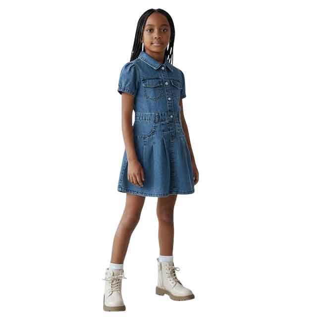 Girls-Denim-Shirt-Dress Girls Denim Shirt Dress premium button-down casual dress for kids