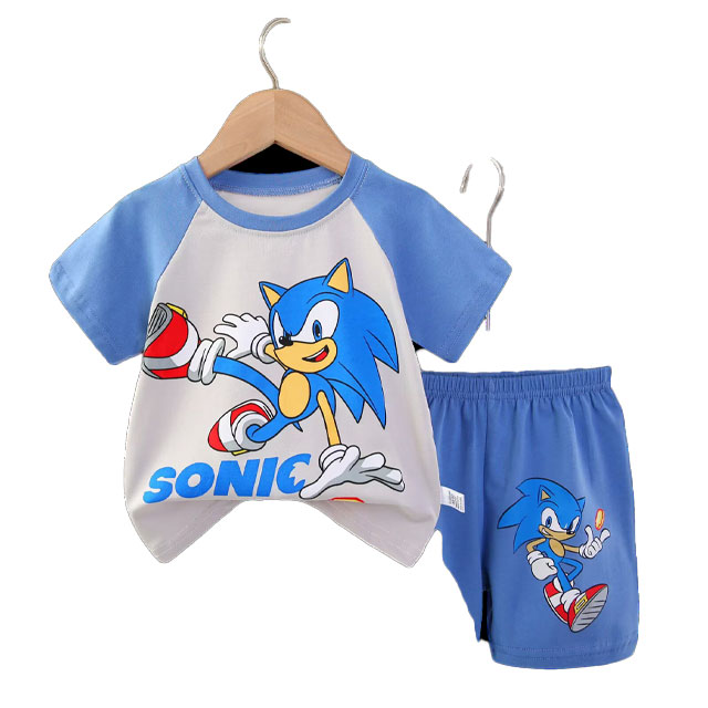 Sonic-Cartoon-T-Shirt-and-Shorts-Set-for-Kids Sonic Cartoon T-Shirt and Shorts Set for Kids in Blue and White