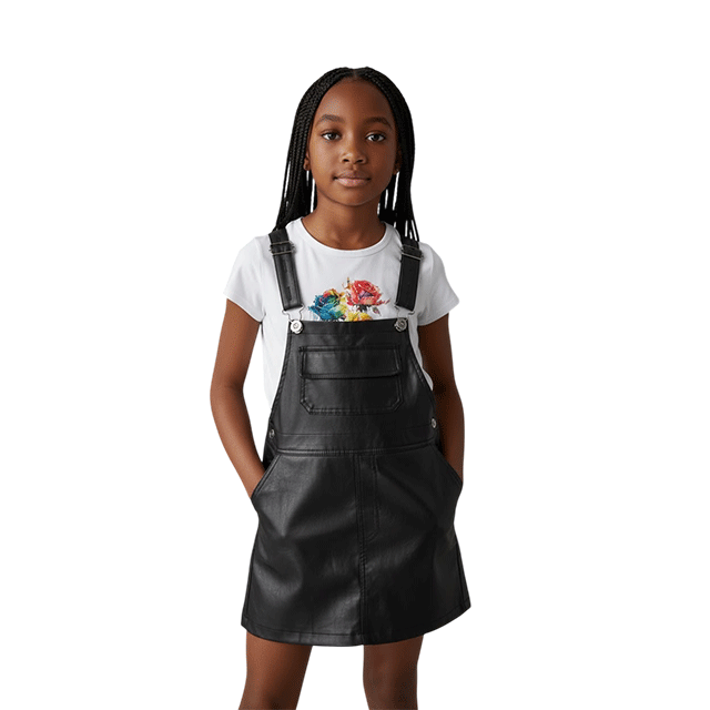 Girls-Leather-Dungaree Girls leather dungaree for casual and party wear