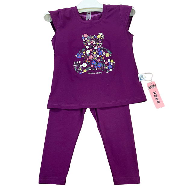 purple Girls Plum Purple 2 Piece Set with floral bear print